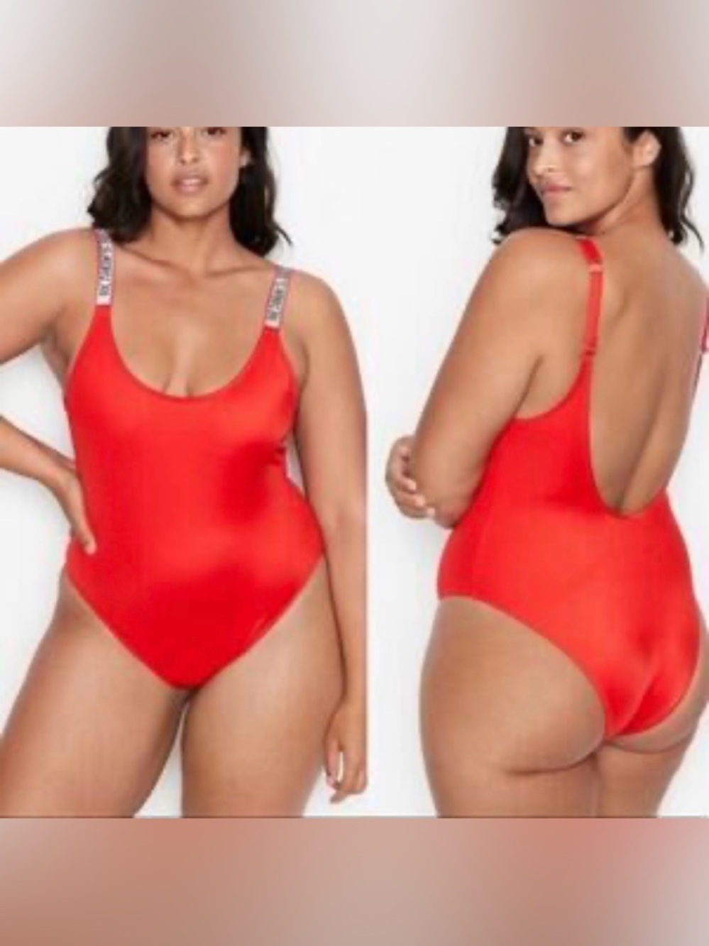 Victoria Secret RED SHINY SILVER Vardia Shine Strap Swim One Piece SZ LARGE - Picture 1 of 13